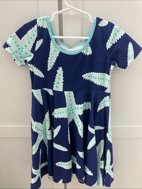 Three FRIENDS Navy and Light Teal Starfish Skater Dress